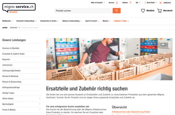 Die Zubehör- und Ersatzteilseite der Migros