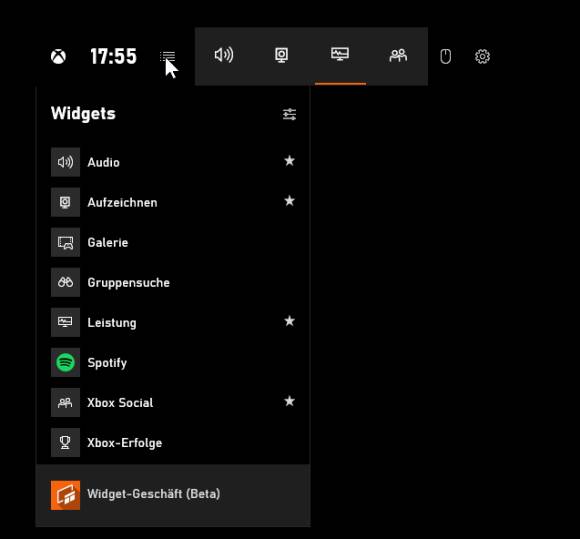 Screenshot Game-Bar-Hauptbedienelement
