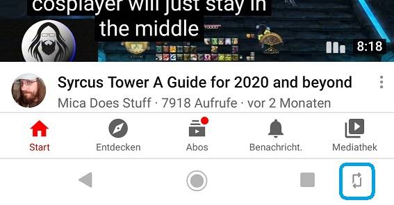 Unscheinbar und jeweils nur wenige Sekunden lang zu sehen: das «Jetzt ausnahmsweise trotzdem drehen»-Icon Screenshot mit Icon für ausnahmsweises Rotieren