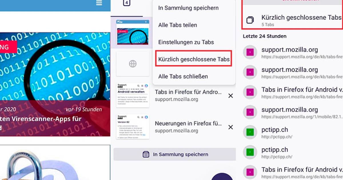 Firefox für Android kürzlich geschlossene Tabs wieder öffnen pctipp.ch