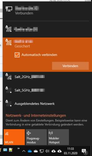 Screenshot verfügbare Netze