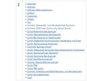 Liste einiger Schweizer Bibliotheken