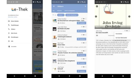 Screenshots aus der Onleihe-App unter Android
