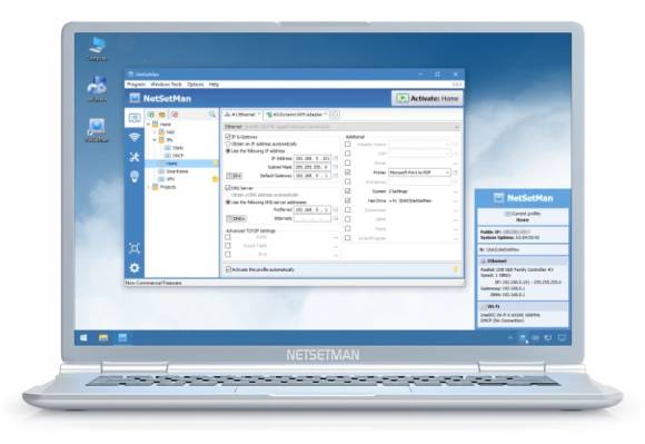 Geöffnetes NetSetMan auf einem Notebook 