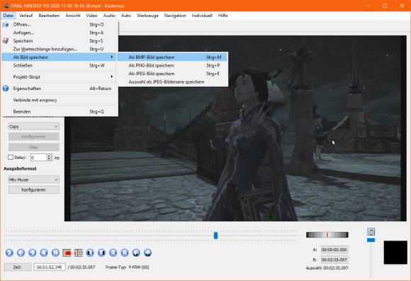 Gamevideo im Avidemux Video Editor