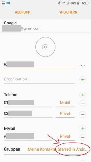 Screenshot Samsung-Kontakte-App