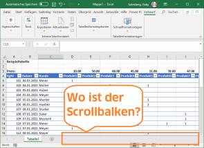 Excel-Screenshot mit fehlendem unteren Scrollbalken 
