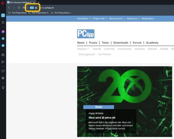 Opera mit aktiviertem VPN