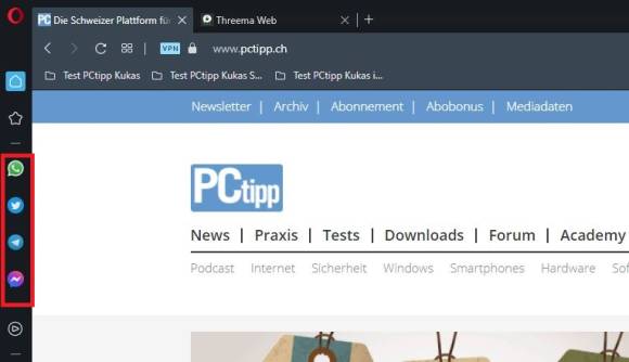 Opera: Messengersymbole in der Seitenleiste links