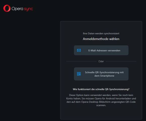 Anmeldeoptionen in Opera (Desktop)