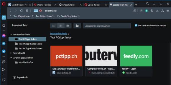 Lesezeichenbereich in Opera auf dem Desktop