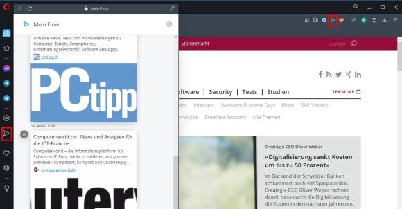 Screenshot Flow-Bereich von Opera