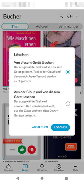 Tolino-App Titel löschen