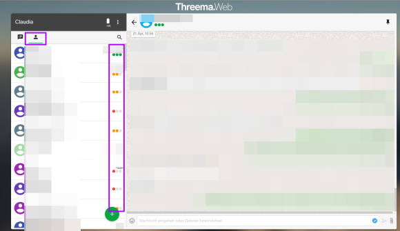 Threema: hinter den Chats sind farbige Punkte zu sehen 