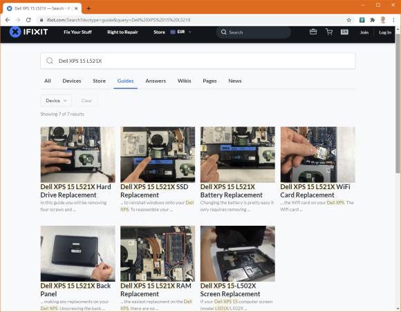 Screenshot ifixit.com-Webseite