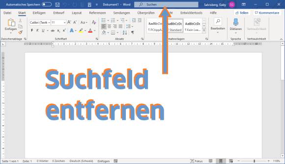 Word-Screenshot mit eingeblendetem Suchfeld 