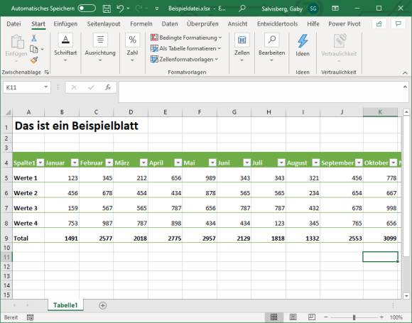 Screenshot Excel-Datei ohne horizontalen Scrollbalken 