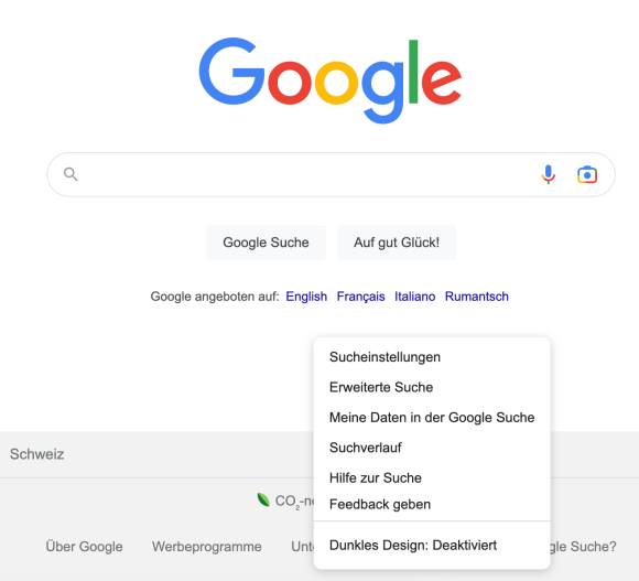 Google-Suche mit dem Such-Einstellungen-Menü 
