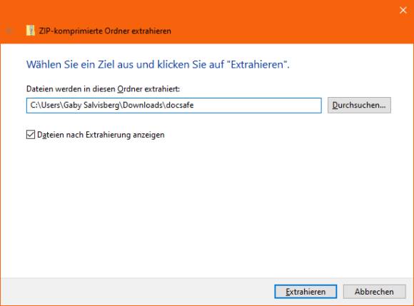 Screenshot Zip-Datei extrahieren