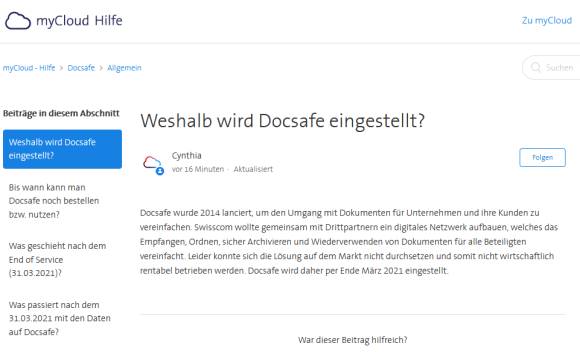 Screenshot Docsafe-FAQ