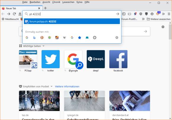 Screenshot Firefox bei Eingabe des Schlüsselwortes und der Thread-ID