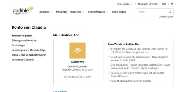 Screenshot Audible-Konto-Kündigung