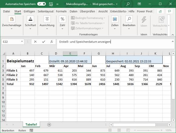 Screenshot Beispiel-Excel-Datei mit Erstell- und Änderungsdaten 