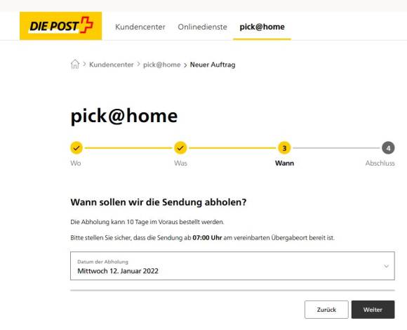 Screenshot Abholzeitpunkt