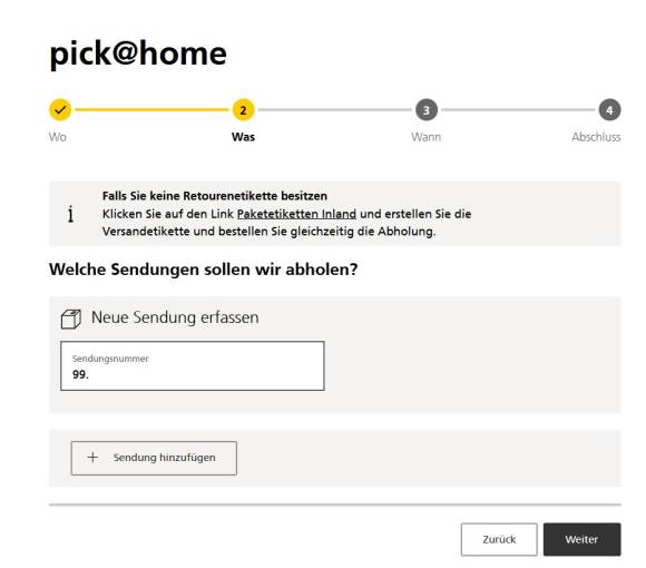 Formular auf der Post-Webseite 