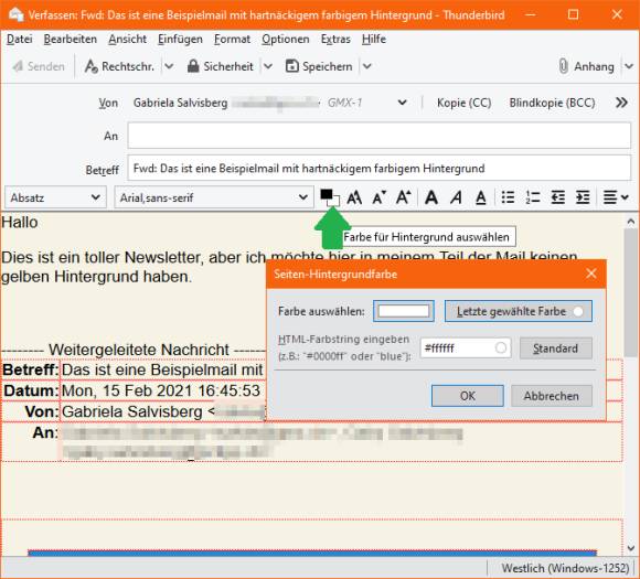 Screenshot Thunderbird Hintergrundfarbe ändern