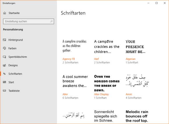 Screenshot Windows 10 Schriftverwaltung