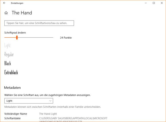 Screenshot Schriftart «The Hand» ist jetzt ganz normal installiert