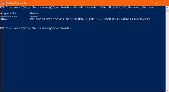 Screenshot PowerShell mit dem neuen Hash