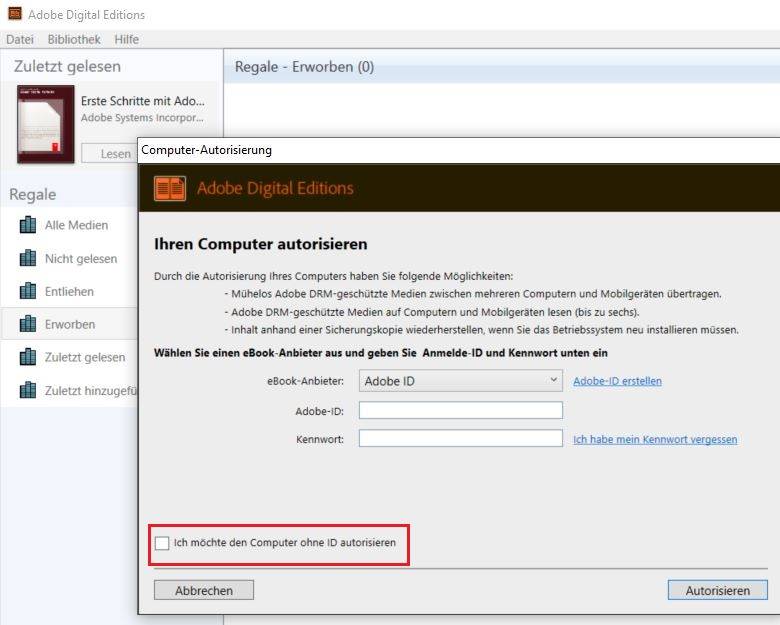 EBook ACSMDatei mit Adobe Digital Editions öffnen und lesen so