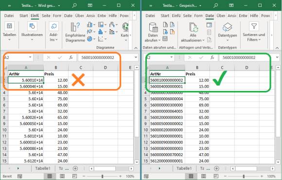 Screenshot Excel-Zahlen vorher und nachher 