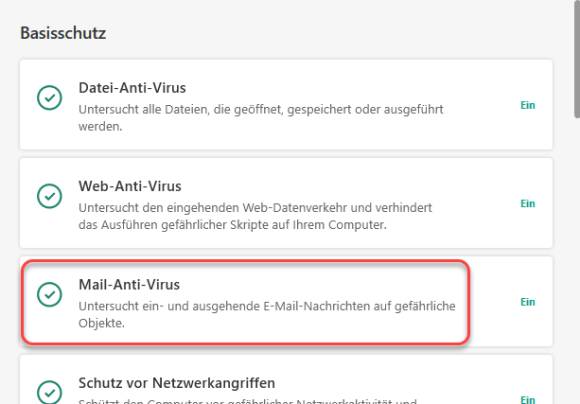 Screenshot Kasperksy-Einstellungen