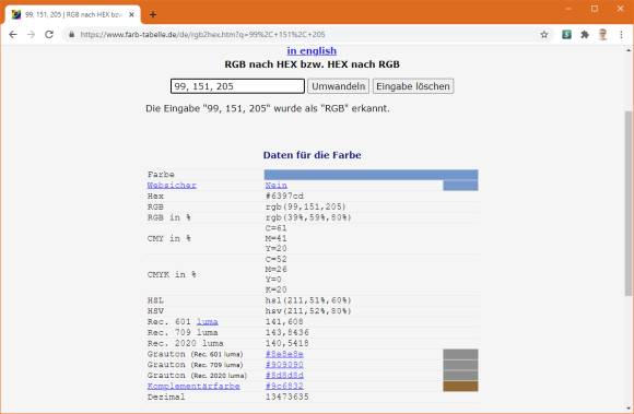 Screenshot Farbrechner von farb-tabelle.de