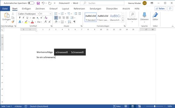 Word mit Wortvorschlag, der ein Eszett enthält