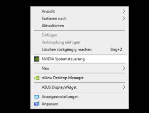 Screenshot Desktop-Kontextmenü mit Nvidia-Eintrag