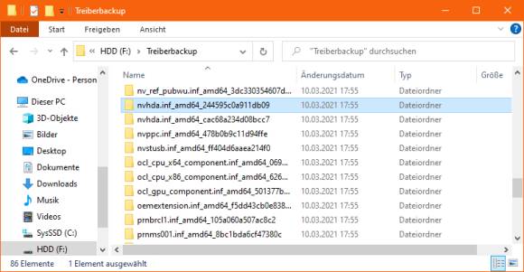 Screenshot Treiberbackup-Ordner mit enthaltenen Treiber-Unterordnern