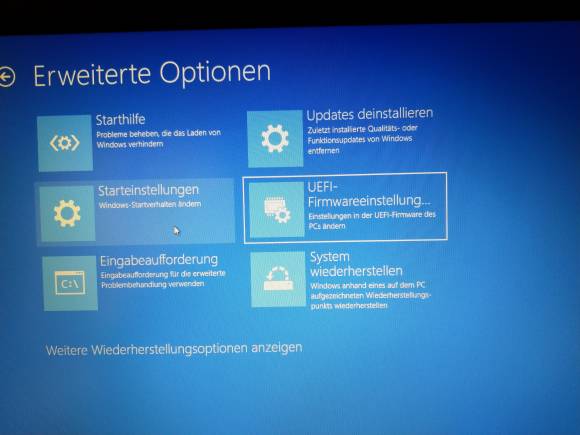 Foto des Bildschirm mit der UEFI-Bootoption