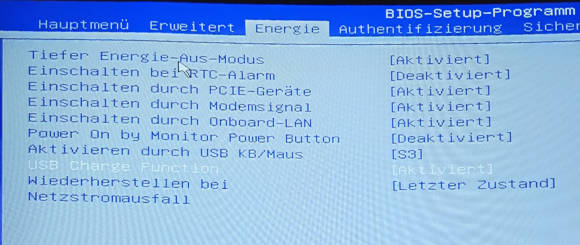 Bildschirmfoto eines Acer-BIOS mit USB-Einstellung