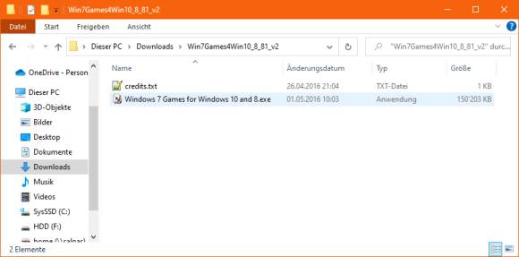 Screenshot entpackte Datei im Explorer