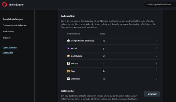 Opera Suchmaschineneinstellungen
