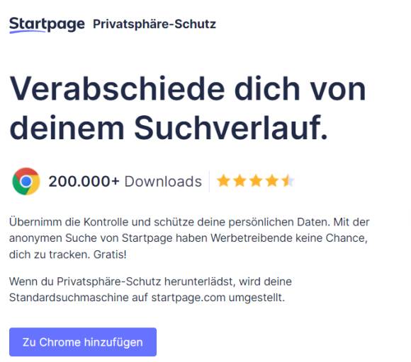 Die Startpage-Erweiterung im Chrome Web Store