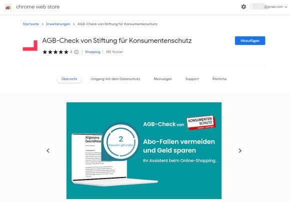 Das AGB-Check-Add-On im Chrome Store 