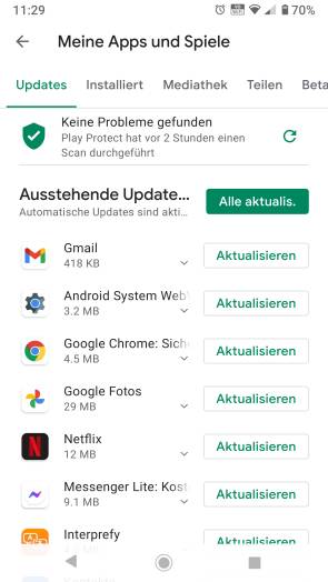 Screenshot PlayStore-Aktualisierungen