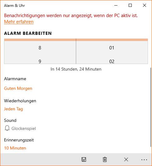 Screenshot Alarm-Funktion in «Alarm & Uhr»