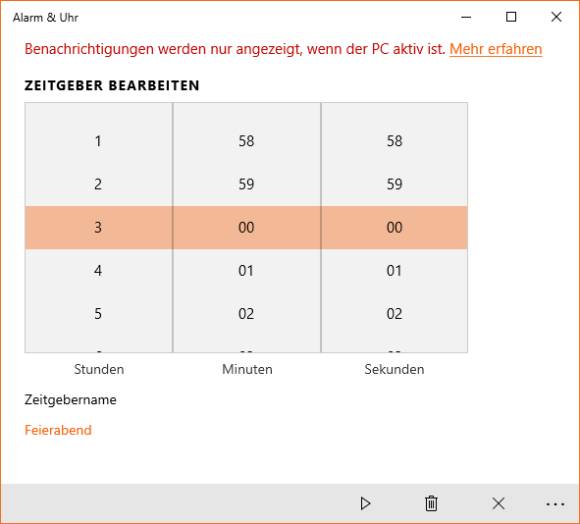 Screenshot Zeitgeber-Funktion