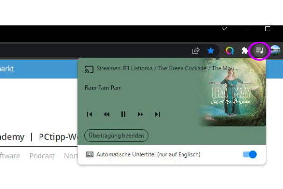 Screenshot Musikplayer in Chrome 